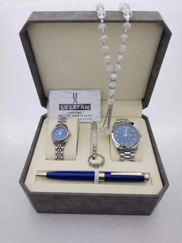 Men's Stainless Steel Set: Watch, Rosary, Pen & Cufflinks